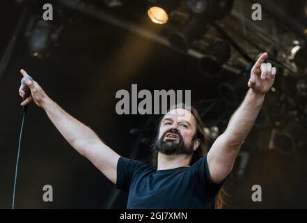 Die britische Metalband Threshold treten beim Sweden Rock Festival 2013 auf. Stockfoto