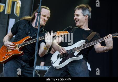 Die britische Metalband Threshold treten beim Sweden Rock Festival 2013 auf. Stockfoto