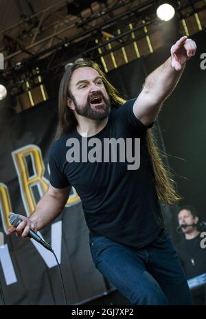 Die britische Metalband Threshold treten beim Sweden Rock Festival 2013 auf. Stockfoto