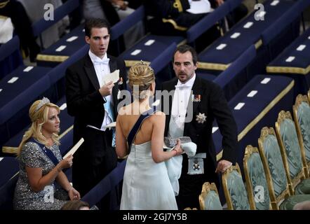 STOCKHOLM 20130608 Prinzessin Theodora von Griechenland, Prinz Nikolaos von Griechenland und Prinzessin Tatiana von Griechenland kommen zur Hochzeit von Prinzessin Madeleine von Schweden und Herrn Christopher OÂ’Neill, die am Samstag, den 8. Juni 2013 in der Königlichen Kapelle im Königlichen Palast von Stockholm stattfand. Foto: Anders Wiklund / SCANPIX / kod 10040 Stockfoto