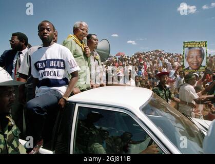 Johannesburg 19940312: Nelson Mandela während seines Präsidentschaftswahlkampfes 1994 in Südafrika. Foto: Ulf Berglund / TT / Code: 33490 Stockfoto