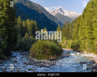 Fluss Sarca. Val di Genova im Parco Naturale Adamello, Brenta, Trentino, Italien, Val Rendena Stockfoto