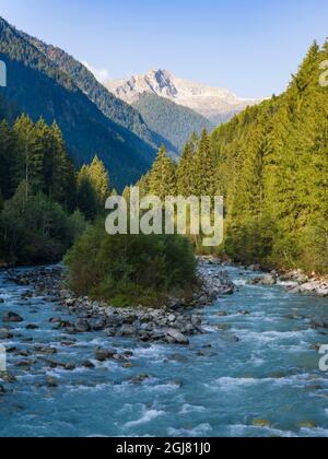 Fluss Sarca. Val di Genova im Parco Naturale Adamello, Brenta, Trentino, Italien, Val Rendena Stockfoto