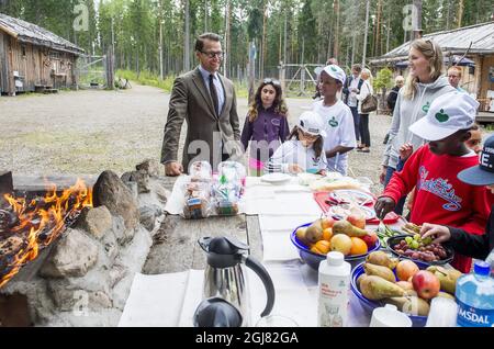 STOCKHOLM 20130813 Prinz Daniel wird bei einem Besuch in einem Sommerlager in seiner Heimatstadt Ockelbo, Schweden, am 13. August 2013 mit Jugendlichen gesehen. Foto: Suvad Mrkonjic / XP / SCANPIX / kod 7116 ** OUT SWEDEN OUT** Stockfoto