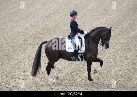 HERNING 2013-08-22 die britische olympiasiegerin Charlotte Dujardin und Valegro während der FEI European Dressage Championship am 22. August 2013 in Herning, Dänemark. Foto: Roland Thunholm / SCANPIX / Code 71835 Stockfoto