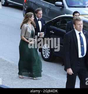 STOCKHOLM 20130914 Prinzessin Madeleine und Herr Christopher O'Neill beim Abendessen der schwedischen Regierung anlässlich des 40. Jubiläums des Königs, Nordiska Museet, Stockholm. Foto: Claudio Bresciani / SCANPIX / Code 10090 Stockfoto