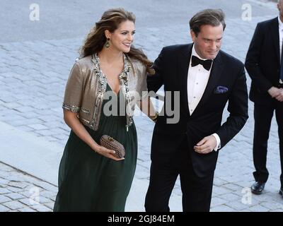 STOCKHOLM 20130914 Prinzessin Madeleine und Herr Christopher O'Neill beim Abendessen der schwedischen Regierung anlässlich des 40. Jubiläums des Königs, Nordiska Museet, Stockholm. Foto: Claudio Bresciani / SCANPIX / Code 10090 Stockfoto