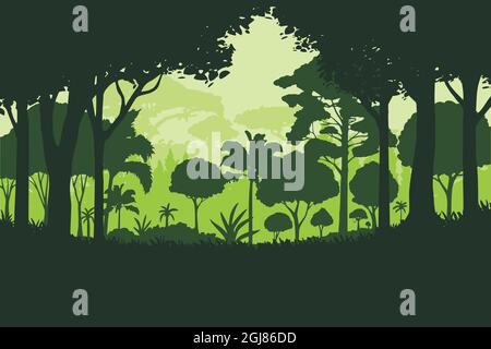 Vektor-Illustration einer Silhouette grünen Dschungellandschaft Stock Vektor