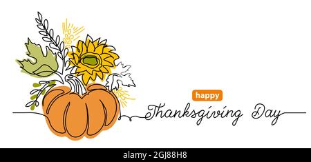 Thanksgiving Day eine Linie Kunst Hintergrund mit Kürbis Gemüse Zusammensetzung. Einfache Vektor greating Hintergrund, Banner, Poster. Durchgehende Linie Stock Vektor