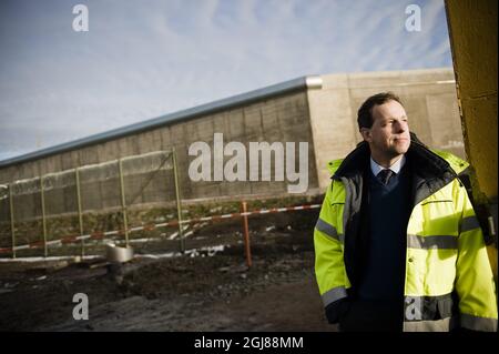 KUMLA 20081126 : Warden Kenneth Gustafsson fotografierte bei der Pressevorschau des Baus der neuen Sicherheitseinheit im Gefängnis in Kumla. Die Kumla Gefängnisanstalt ist Schwedens am meisten bewachtes Gefängnis und das Gefängnis mit den schwersten Zirminalen in Schweden. Stockfoto