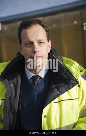 KUMLA 20081126 : Warden Kenneth Gustafsson fotografierte bei der Pressevorschau des Baus der neuen Sicherheitseinheit im Gefängnis in Kumla. Die Kumla Gefängnisanstalt ist Schwedens am meisten bewachtes Gefängnis und das Gefängnis mit den schwersten Zirminalen in Schweden. **** Pressvisning AV bygget AV den nya sakerhetsenheten pa anstalten i Kumla. Kenneth Gustafsson, kriminalvardschef pa Anstalten Kumla Foto: Marc Femenia / SCANPIX / kod 10570 Stockfoto