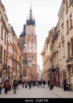 Blick auf die Florianska Straße in Richtung historischer Marktplatz, Rynek, Krakau, Polen, Europa Stockfoto