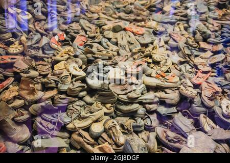 Ausstellung in der Gedenkstätte Auschwitz-Birkenau und im Museum in Polen. Stockfoto