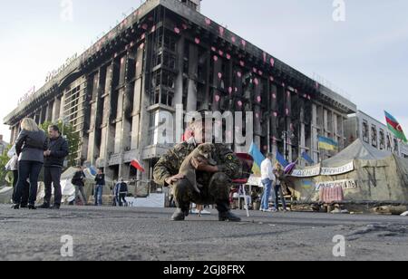 KIEW 2014-05-07 Straßenszene auf dem Maidan-Nezalezhnosti-Platz in Kiew Ukraine, 7. Mai 2014 Foto: Adam Ihse / TT / Kod 9200 Stockfoto