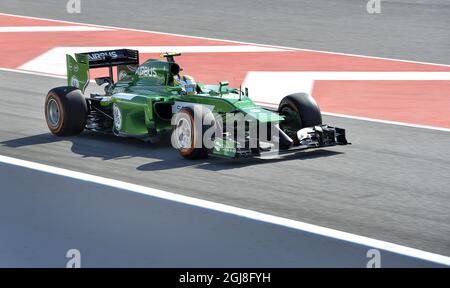 BARCELONA 20140509 Marcus Ericsson (SWE) vom Renault Caterham Team wird beim ersten freien Training des spanischen F1 Grand Prix auf dem Kurs Barcelona-Catalunya in Montmelo am 9. Mai 2014 gesehen. Foto anders Wiklund / TT / kod 10040 Stockfoto