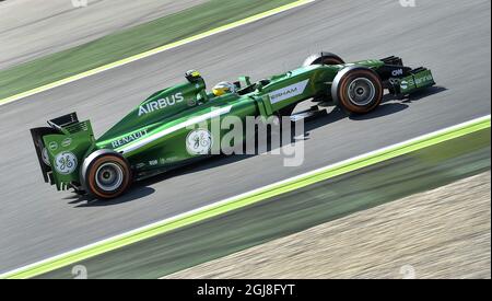 BARCELONA 20140509 Marcus Ericsson (SWE) vom Renault Caterham Team wird beim ersten freien Training des spanischen F1 Grand Prix auf dem Kurs Barcelona-Catalunya in Montmelo am 9. Mai 2014 gesehen. Foto anders Wiklund / TT / kod 10040 Stockfoto