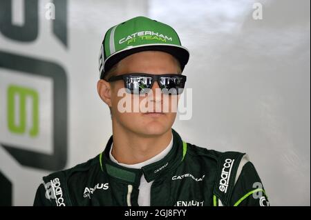 BARCELONA 20140509 Marcus Ericsson (SWE) vom Renault Caterham Team wird beim ersten freien Training des spanischen F1 Grand Prix auf dem Kurs Barcelona-Catalunya in Montmelo am 9. Mai 2014 gesehen. Foto anders Wiklund / TT / kod 10040 Stockfoto