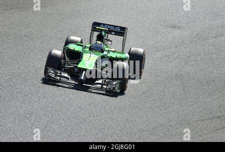 BARCELONA 20140509 Marcus Ericsson (SWE) vom Renault Caterham Team wird beim ersten freien Training des spanischen F1 Grand Prix auf dem Kurs Barcelona-Catalunya in Montmelo am 9. Mai 2014 gesehen. Foto anders Wiklund / TT / kod 10040 Stockfoto