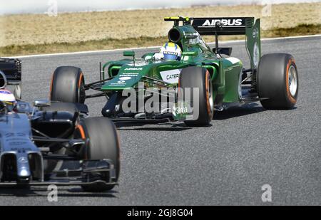 BARCELONA 20140509 Marcus Ericsson (SWE) vom Renault Caterham Team wird beim ersten freien Training des spanischen F1 Grand Prix auf dem Kurs Barcelona-Catalunya in Montmelo am 9. Mai 2014 gesehen. Foto anders Wiklund / TT / kod 10040 Stockfoto