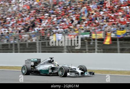 BARCELONA 2014-05-10 der britische Formel-1-Pilot Lewis Hamilton von Mercedes AMG GP, hier in Aktion gesehen, gewann am 11. Mai 2014 den Formel-1-Grand-Prix von Spanien 2014 auf dem Circuit de Catalunya in Montmelo bei Barcelona, Spanien. Foto anders Wiklund / TT / Kod 10040 Stockfoto