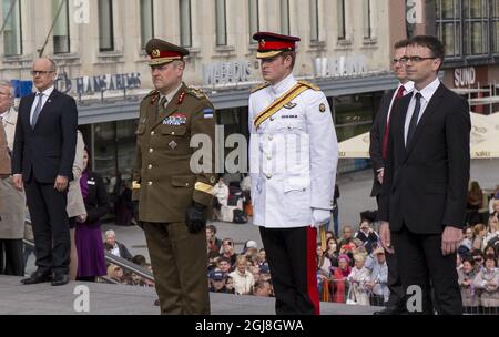 2014-05-16 seine Königliche Hoheit Prinz Harry wird Estland vom 16. Bis 17. Mai 2014 besuchen. Prinz Harry möchte dem estnischen Volk und den estnischen Verteidigungskräften seine Wertschätzung für die Zusammenarbeit in Afghanistan zum Ausdruck bringen. Am ersten Tag seines Besuchs wird er an einer öffentlichen Zeremonie auf dem Platz der Freiheit teilnehmen und einen Kranz am Fuße der Siegessäule des Unabhängigkeitskrieges platzieren. Nach der Zeremonie wird er an einem Empfang im Parlament teilnehmen, wo er mit den Mitgliedern der Regierung und des parlaments zusammentreffen und auch estnische Soldaten verletzt Stockfoto