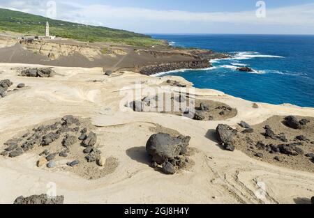 Naturschutzgebiet Vulcao dos Capelinhos. Faial Island, eine Insel auf den Azoren im Atlantischen Ozean. Die Azoren sind eine autonome Region Portugals. Stockfoto