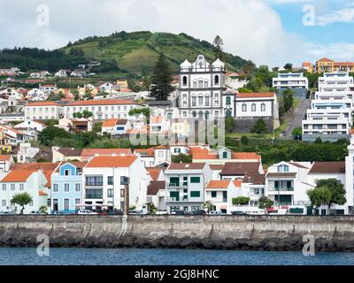 Horta, die Hauptstadt von Faial. Faial Island, eine Insel auf den Azoren im Atlantischen Ozean. Die Azoren sind eine autonome Region Portugals. Stockfoto