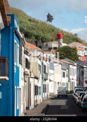 Horta, die Hauptstadt von Faial. Faial Island, eine Insel auf den Azoren im Atlantischen Ozean. Die Azoren sind eine autonome Region Portugals. Stockfoto