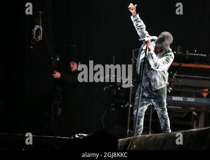 NORRKOPING 2014-06-28 Kanye West auf der Bühne am letzten Tag des Bravalla Festivals in Norrkoping, Schweden. Foto: Fredrik Persson / TT / kod 75906 Stockfoto