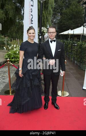 STOCKHOLM 20140908 Kronprinzessin Victoria und Prinz Daniel treffen am 8. September 2014 zur Spendenauktion für Kinder bei den Berns in Stockholm ein. Foto: Sven Lindwall / EXP / TT / kod 7117 ** AUS SCHWEDEN HERAUS** Stockfoto