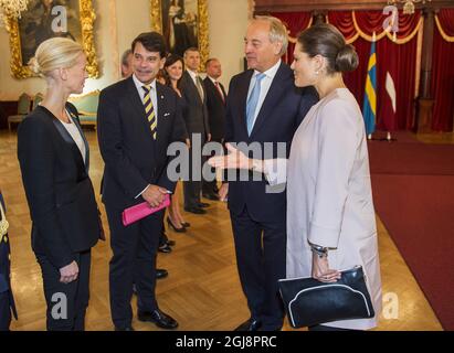 RIGA 2014-09-17 Kronprinzessin Victoria von Schweden trifft sich mit dem lettischen Präsidenten Andris BAÂ“rziAÂ†AÂ¡ in Riga Lettland 17. September 2014. . Victoria ist auf einem offiziellen Besuch in Lettland Foto: Suvad Mrkonjic / EXP / TT / kod 7116 ** OUT SWEDEN OUT** Stockfoto