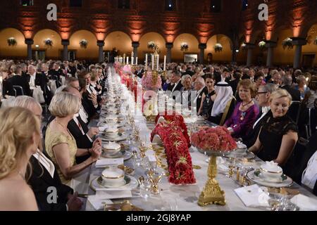 STOCKHOLM 2014-12-10 Gäste beim Nobelbankett im Rathaus von Stockholm, Schweden, 10. Dezember 2014. Foto: Claudio Bresciani / TT / Kod 10090 Stockfoto