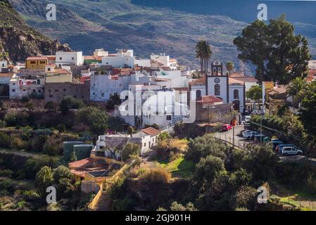 Spanien, Kanarische Inseln, Gran Canaria, San Bartolomé de Tirajana, hohe Betrachtungswinkel und der Stadt Stockfoto