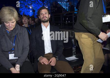 STOCKHOLM 20150111 Prinz Carl Philip wird auf der jährlichen Verteidigungskonferenz in Salen, Schweden, am 12. Januar 2015 gesehen Foto: Sven Lindwall / EXP / TT / kod 7117 ** OUT SWEDEN OUT ** Stockfoto