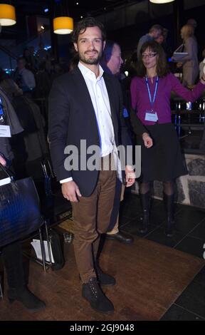 STOCKHOLM 20150111 Prinz Carl Philip wird auf der jährlichen Verteidigungskonferenz in Salen, Schweden, am 12. Januar 2015 gesehen Foto: Sven Lindwall / EXP / TT / kod 7117 ** OUT SWEDEN OUT ** Stockfoto