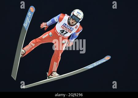 Der norwegische anders Fannemel in der Luft während der großen Schanzenspringen der Männer (HS134) während der FIS Nordischen Ski-Weltmeisterschaft 2015 in Falun, Schweden, 26. Februar 2015. Foto: Anders Wiklund / TT ** SCHWEDEN AUS ** Stockfoto