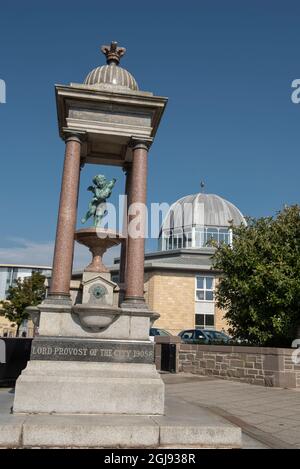 The Alexandra Fountain on the Riverside Esplanade, Discovery Point, Dundee, Schottland. Stockfoto