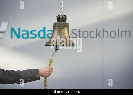 STOCKHOLM 2015-03-11 *for You Files* The Bell of the Stockholm Stock Exchange, NASDAQ, OMX Group in Stockholm, Schweden. 13. März 2015. Foto: Fredrik Sandberg / TT / Kod 10180 Stockfoto