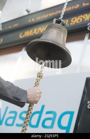 STOCKHOLM 2015-03-11 *for You Files* The Bell of the Stockholm Stock Exchange, NASDAQ, OMX Group in Stockholm, Schweden. 13. März 2015. Foto: Fredrik Sandberg / TT / Kod 10180 Stockfoto