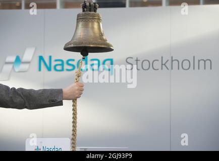 STOCKHOLM 2015-03-11 *for You Files* The Bell of the Stockholm Stock Exchange, NASDAQ, OMX Group in Stockholm, Schweden. 13. März 2015. Foto: Fredrik Sandberg / TT / Kod 10180 Stockfoto