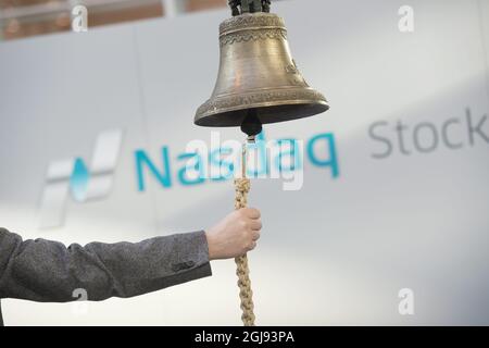 STOCKHOLM 2015-03-11 *for You Files* The Bell of the Stockholm Stock Exchange, NASDAQ, OMX Group in Stockholm, Schweden. 13. März 2015. Foto: Fredrik Sandberg / TT / Kod 10180 Stockfoto