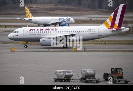 ARLANDA 2015-03-26 Ein Airbus 319 von Germanwings besteuert für einen Flug nach Hamburg vom Flughafen Stockholm Arlanda am 26. März 2015. Foto: Johan Nilsson / TT / Code 50090 Stockfoto