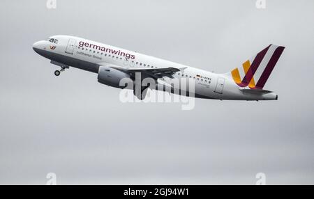 ARLANDA 2015-03-26 Ein Airbus 319 von Germanwings startet am 26. März 2015 vom Flughafen Stockholm-Arlanda nach Hamburg. Foto: Johan Nilsson / TT / Code 50090 Stockfoto