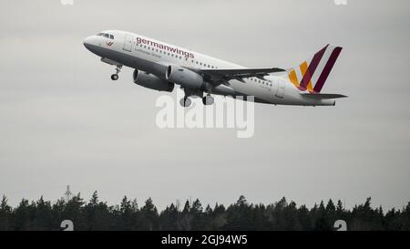 ARLANDA 2015-03-26 Ein Airbus 319 von Germanwings startet am 26. März 2015 vom Flughafen Stockholm-Arlanda nach Hamburg. Foto: Johan Nilsson / TT / Code 50090 Stockfoto