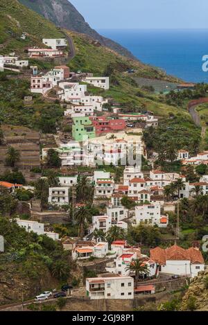 Spanien, Kanarische Inseln, Teneriffa, Taganana, Erhöhte Ansicht der nordwestlichen Küste Dorf Stockfoto