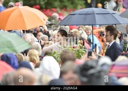 SOLLIDEN 2015-07-14 Kronprinzessin Victoria während der öffentlichen Feier der 38. Geburtstages von Kronprinzessin Victorias im Solliden Königspalast in Oland, Schweden, 14. Juli. 2015. Foto Jonas Ekstromer / TT / kod 10030 Stockfoto