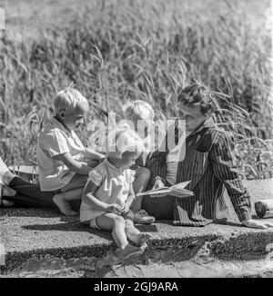 FURUSUND 1965-08-10. *für Ihre Dateien* Astrad Lindgren mit einigen ihrer Enkelkinder in der Nähe ihres Sommerhauses in Furusund im Stockholmer Schärengarten, Schweden, 1965 Foto Ulf Strahleus / SVT Code 5600 Stockfoto