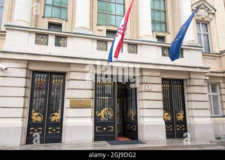 Europa, Kroatien, Zagreb, Markusplatz. Kroatisches Parlamentsgebäude Stockfoto