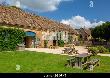 Das Coach House Café befindet sich in einem historischen, restaurierten Gebäude im Mapperton House, Dorset, England, Großbritannien Stockfoto