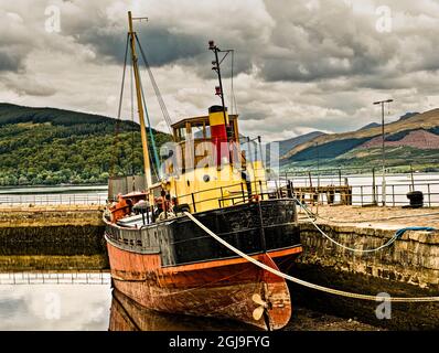 Schottland, Puffer, Boot, festgemacht Stockfoto